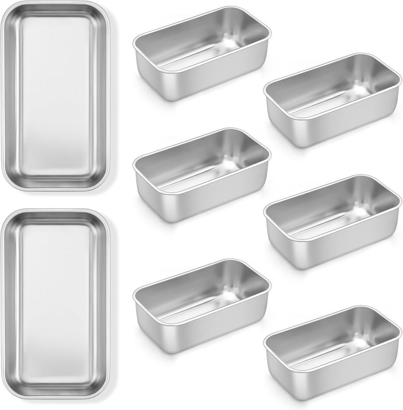 TeamFar Mini Loaf Pan, 8 PCS Stainless Steel Loaf Pans for Baking Bread, 6.3 x 3.5 Inch Bread Baking Pan for Homemade Bread, Meatloaf, Cake and Brownies, Non-Toxic, Oven & Dishwasher Safe - Image 1
